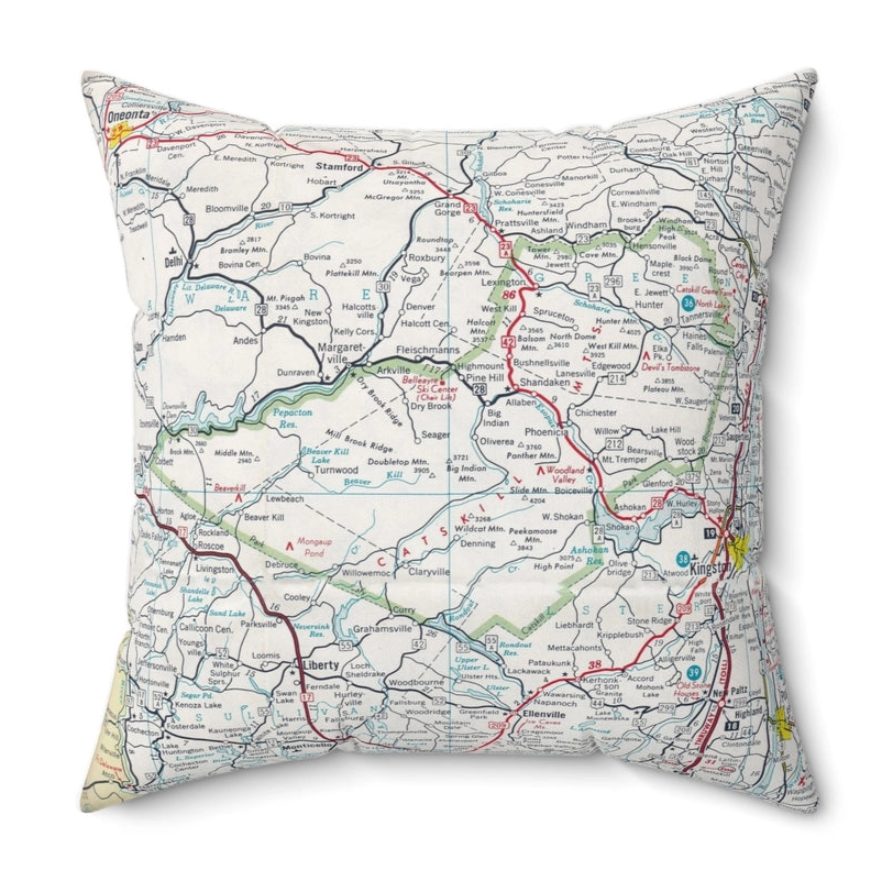 Catskills Map Throw Pillow Cover
