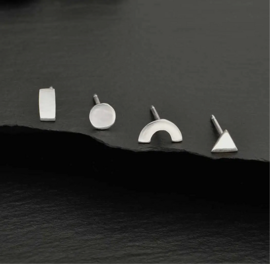 Tiny Silver Geometric Shapes 4 Stud Earrings