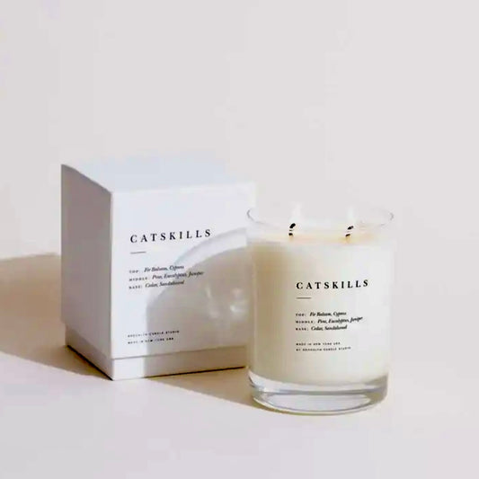 Catskills candle in clear glass container with White gift box
