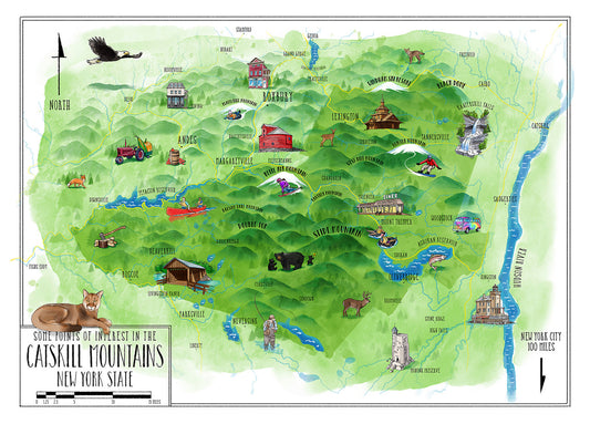 Catskills POI Map-28" x 20"